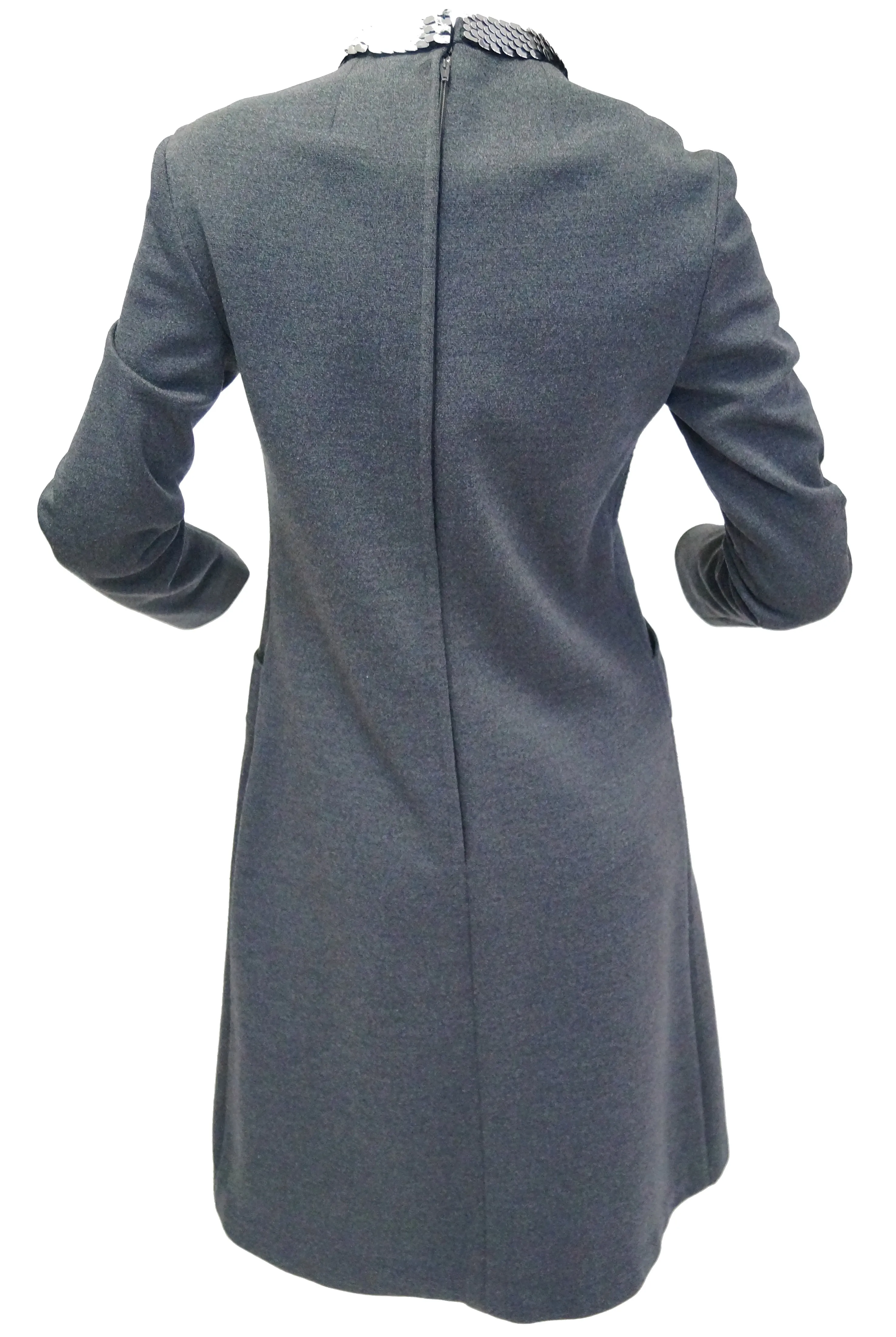 1970s Geoffrey Beene Space Gray Shift Dress with Metallic Details