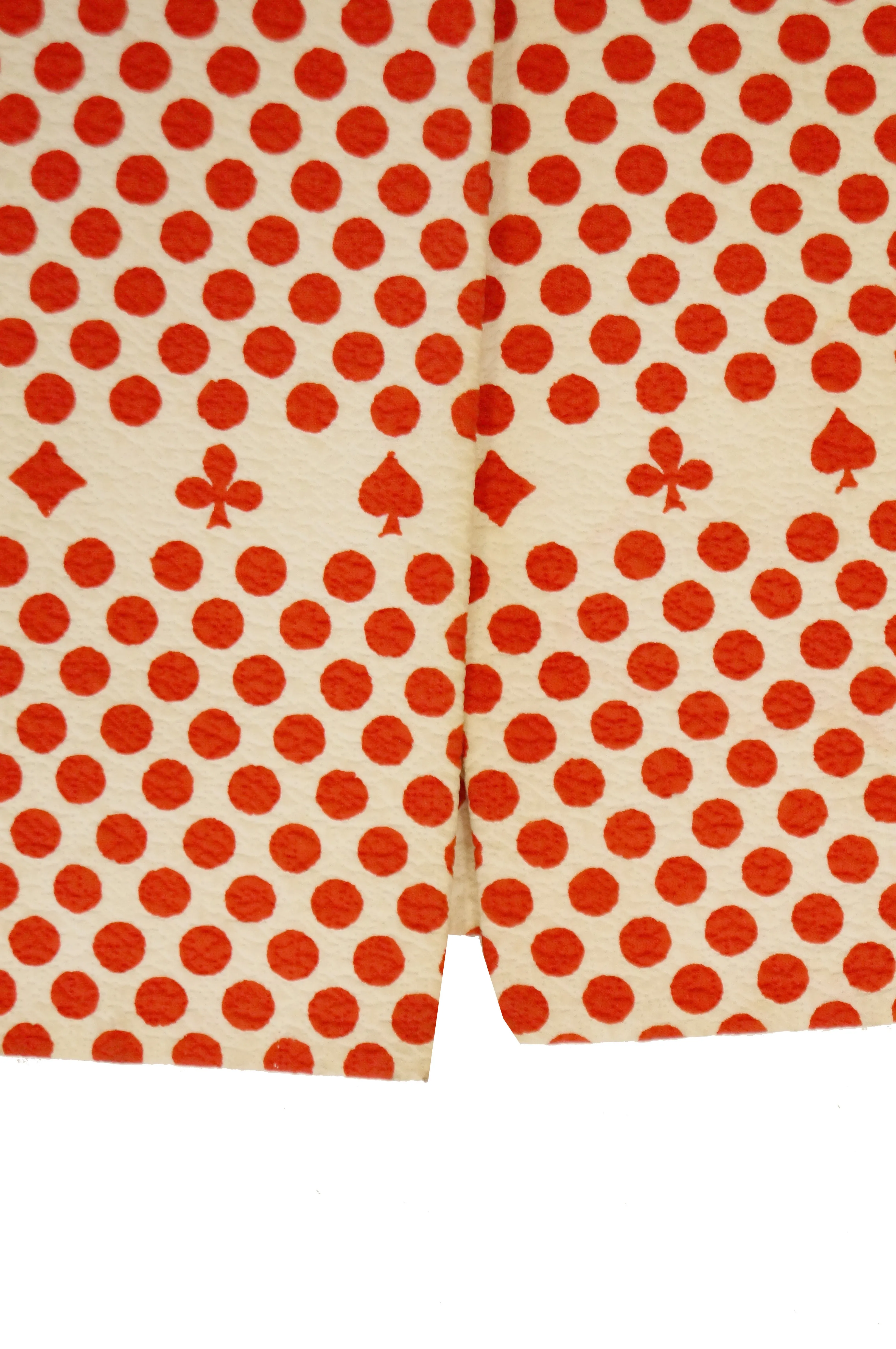 1970s Iconic Givenchy Red and White Suits of Cards Straight Button Front Skirt