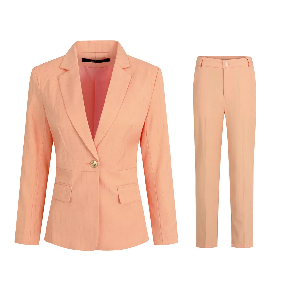 2 Pieces Women Business Suit Set Office Lady Slim Spring Summer Long Sleeve Single Button Striped Blazer Pants Suit