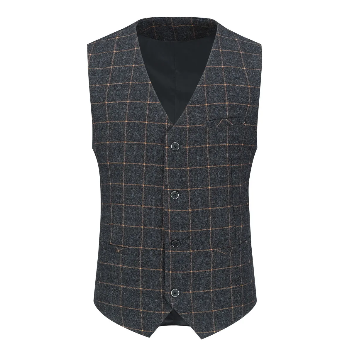 3 Pcs Men Dress Suit Retro Plaid Double Breasted Slim Fit Suits Set Business Casual Wedding Dating Jacket   Vest   Pant