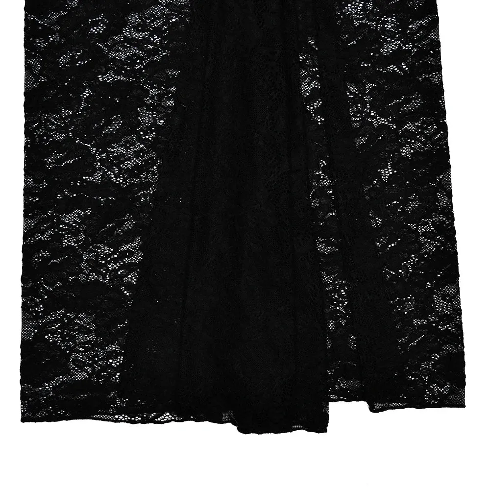 A&A Miranda Lace Sheer Off Shoulder Maxi Split Dress