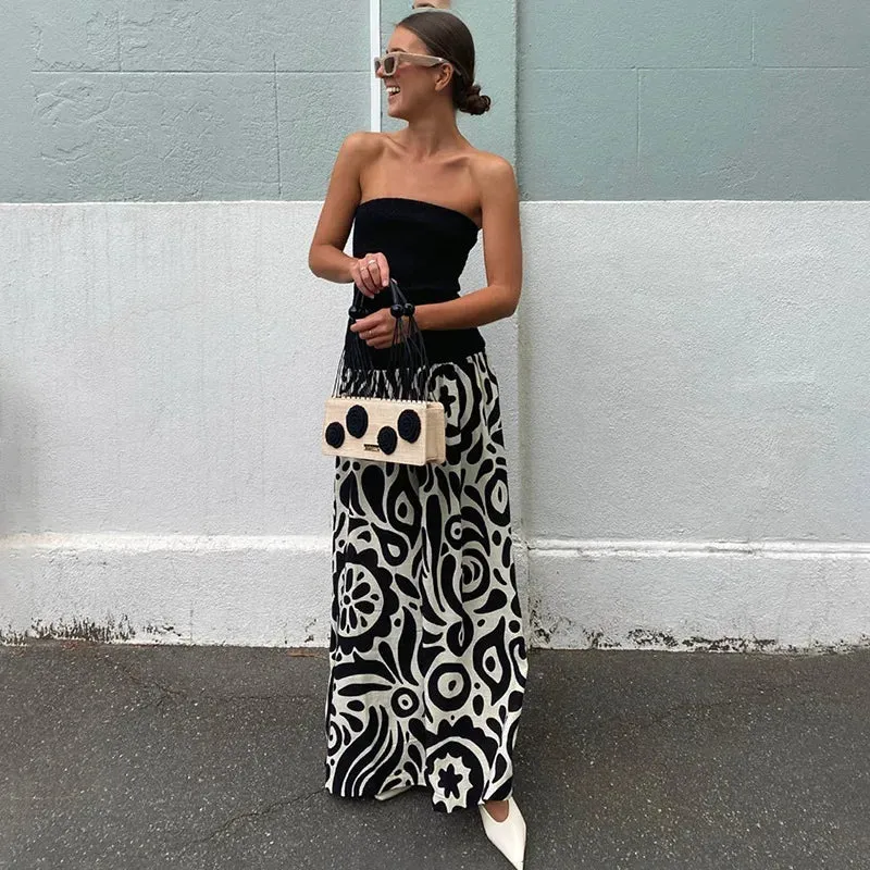 A&A Monochrome Summer Strapless Maxi Dress