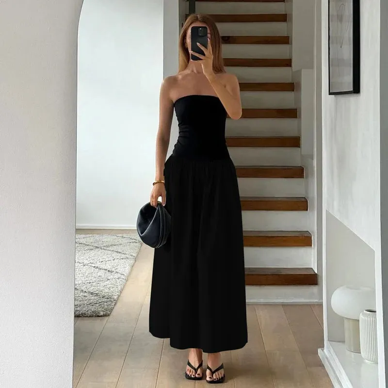 A&A Monochrome Summer Strapless Maxi Dress