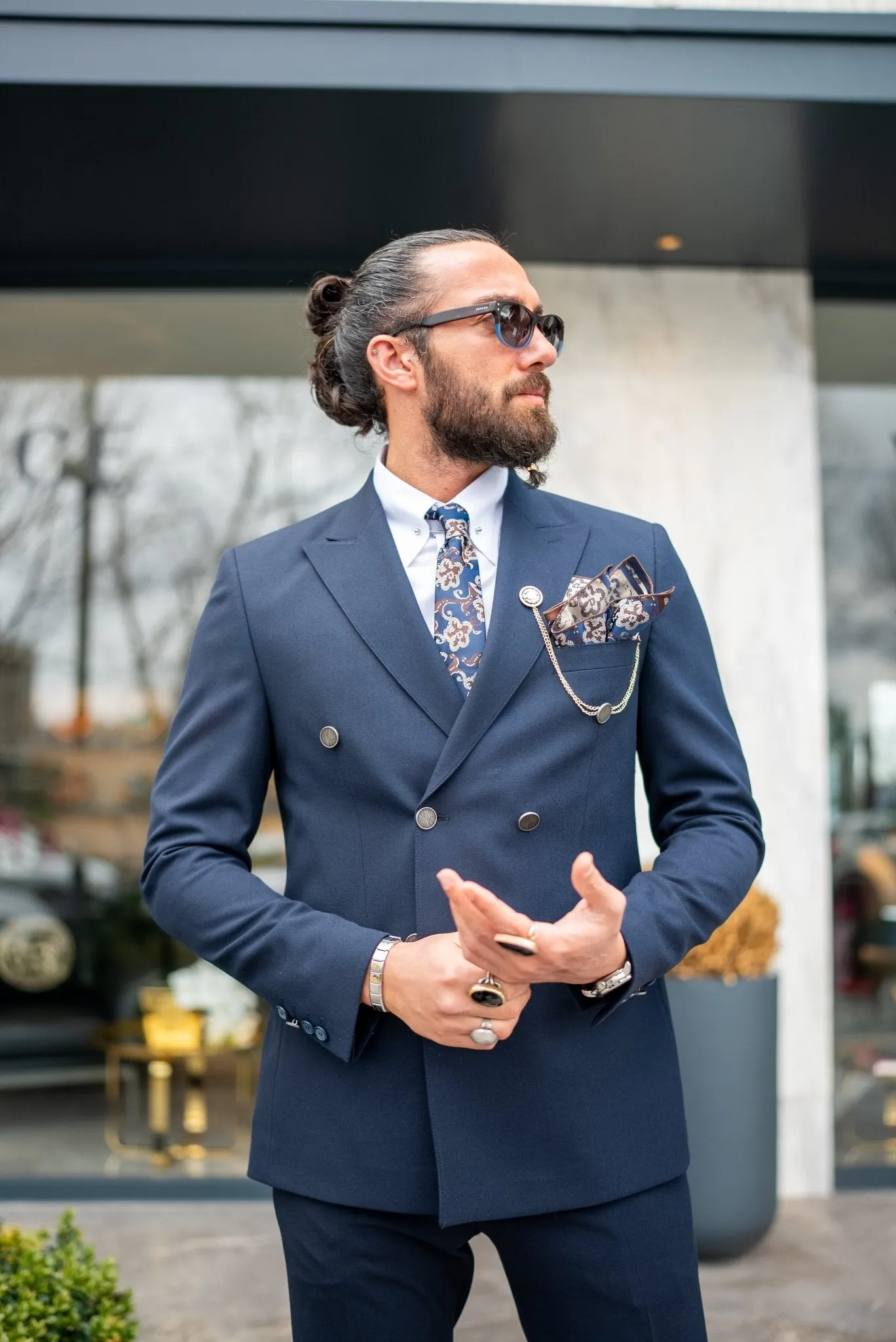 Albania Double Breasted Navy Blue Suit