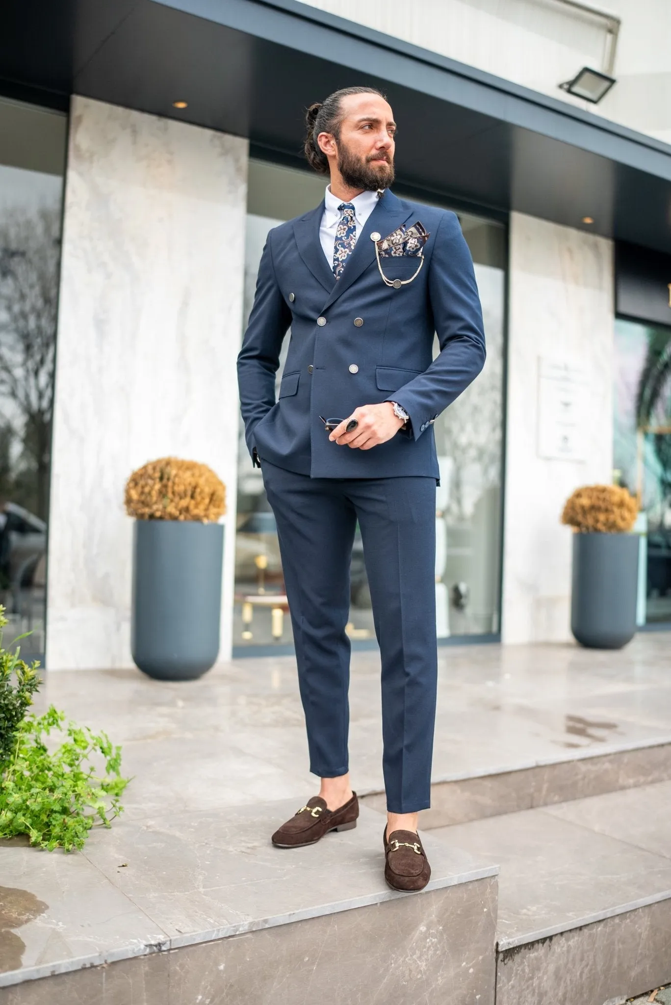 Albania Double Breasted Navy Blue Suit