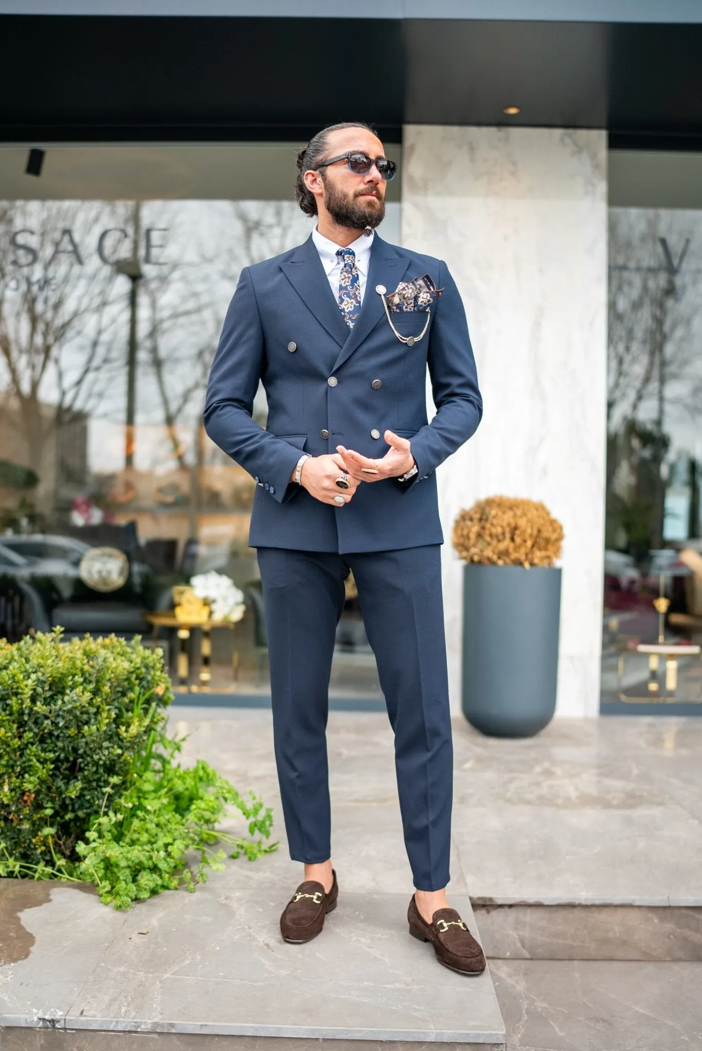 Albania Double Breasted Navy Blue Suit