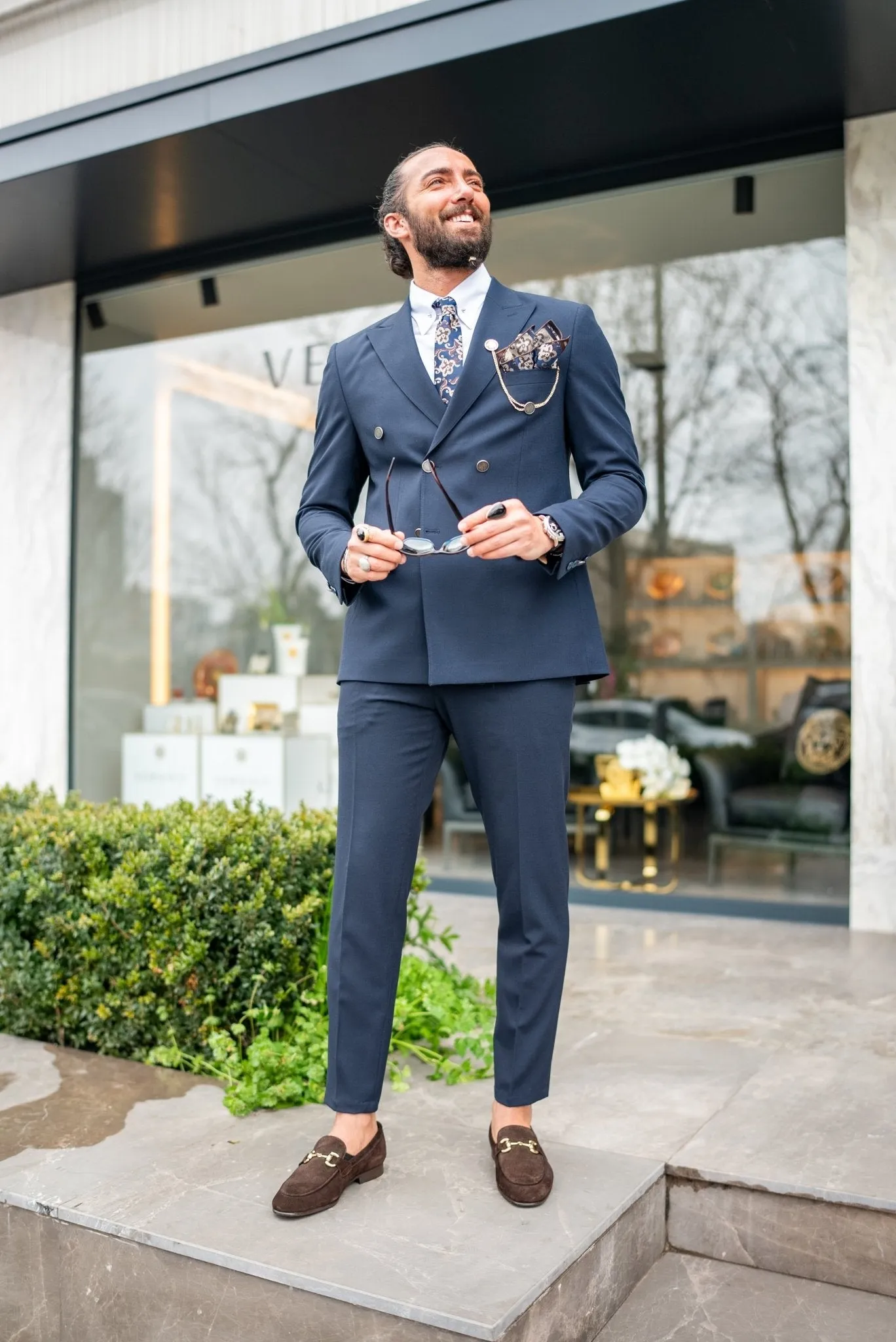 Albania Double Breasted Navy Blue Suit