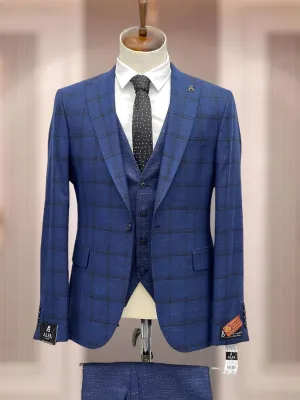 Alfa Blue Windowpane Compose 3pc Modern Fit Suit