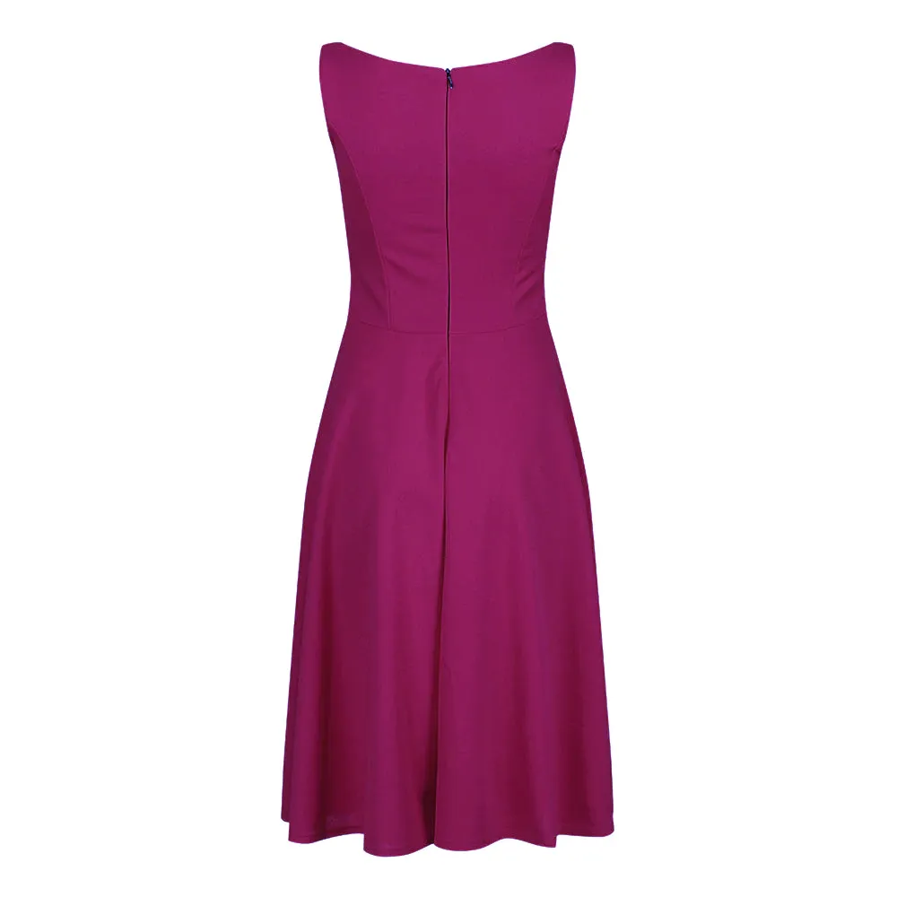 Amaranth Sleeveless Audrey Hepburn Style 50s Swing Dress