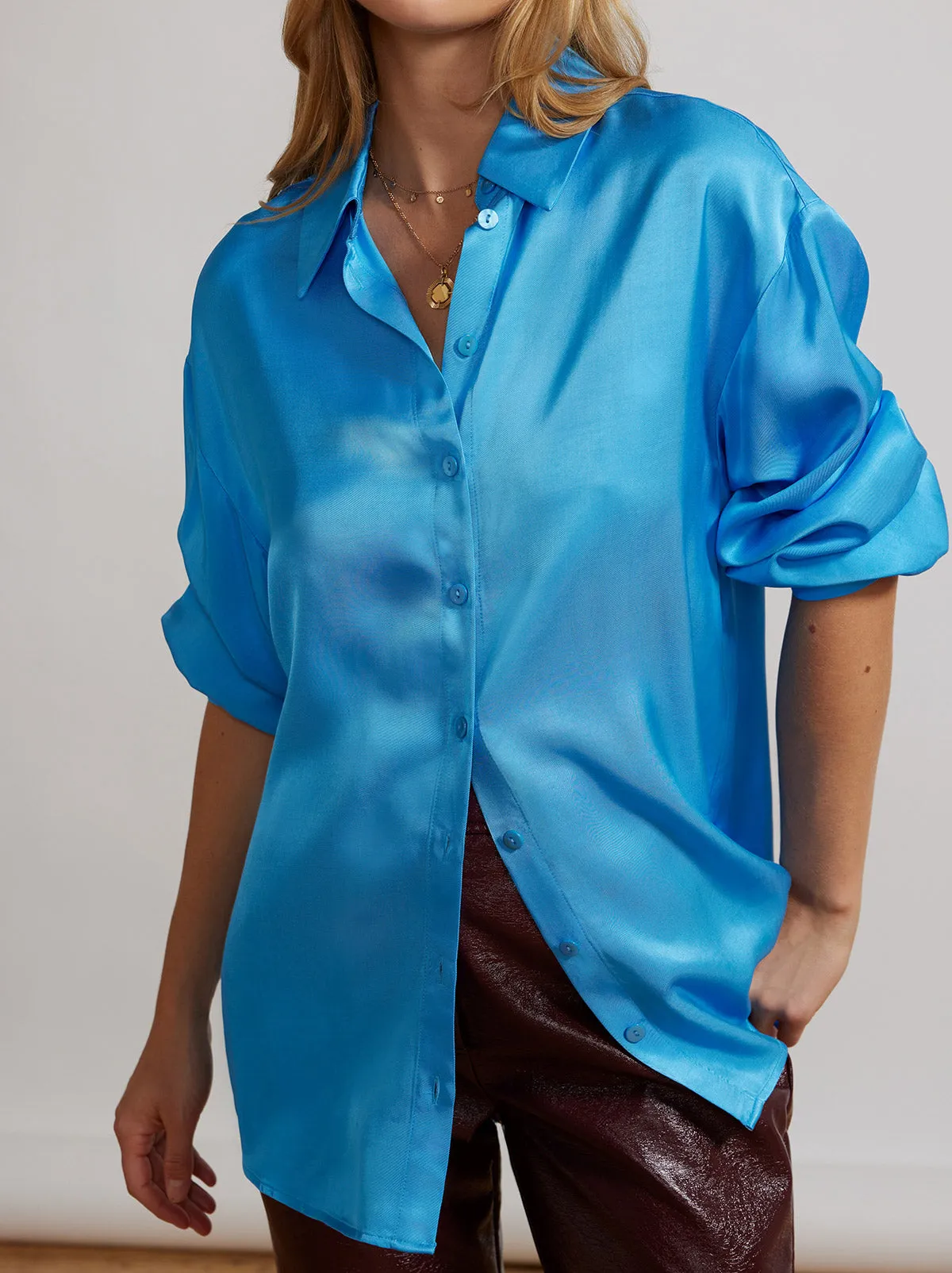 Angela Blue Satin Shirt