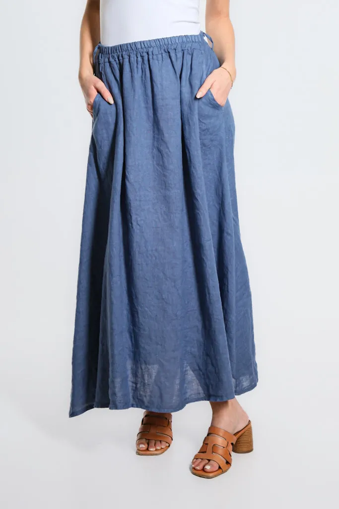 Angie A-Line Long Linen Skirt with Pockets (SL113)