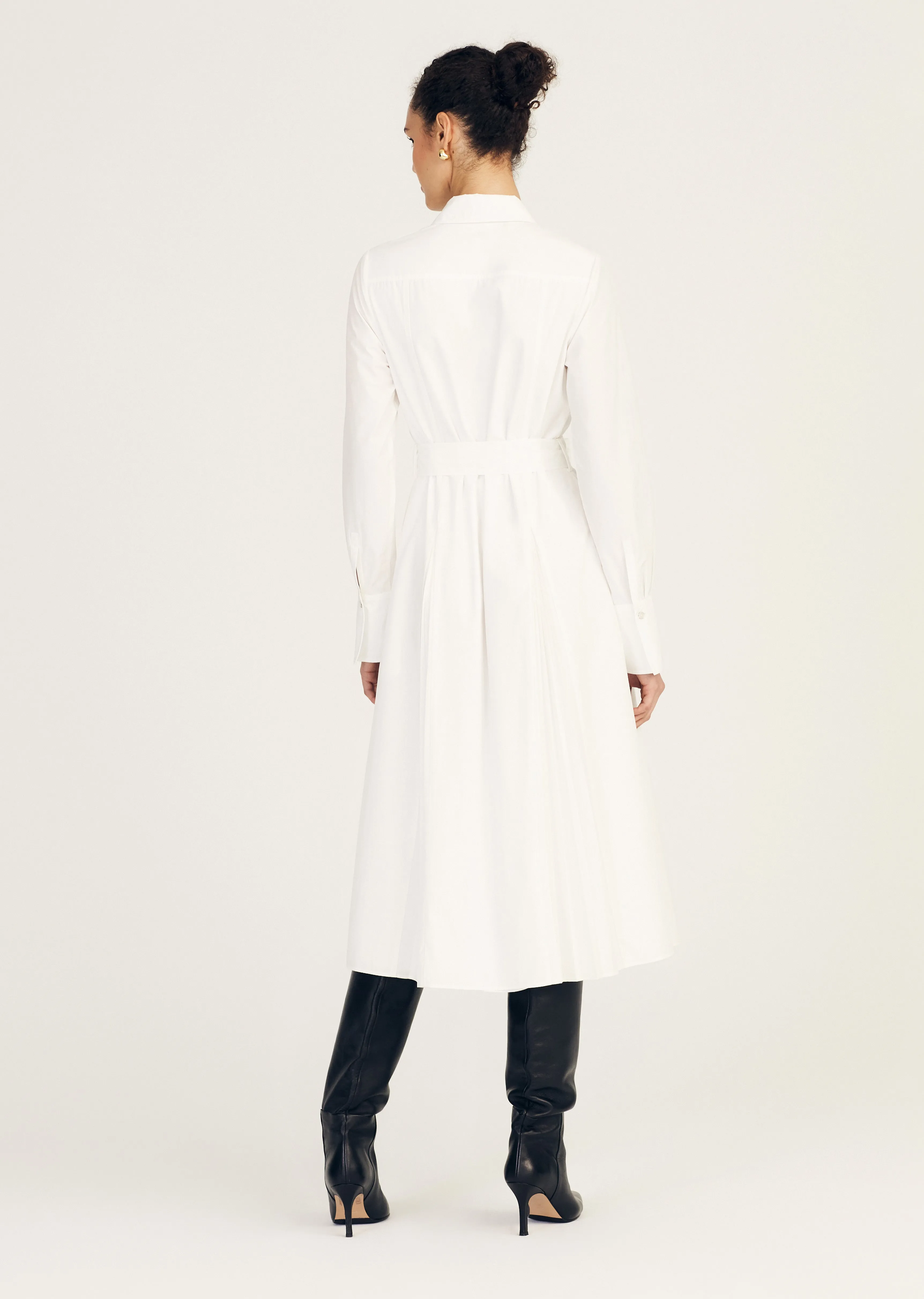 Annette Long Sleeve Pleated Shirt Dress - Soft White