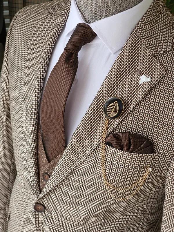 Antinori Beige Slim Fit Notch Lapel Suit