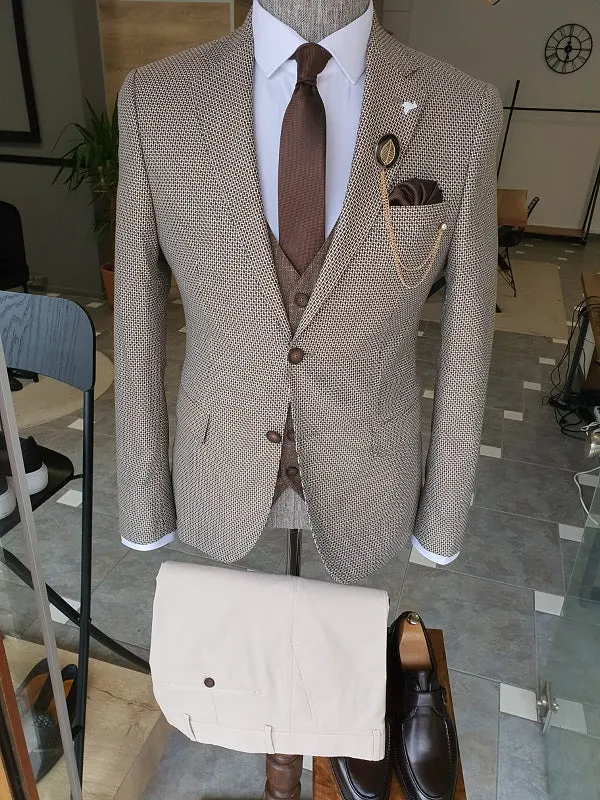 Antinori Beige Slim Fit Notch Lapel Suit