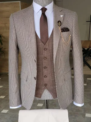 Antinori Beige Slim Fit Notch Lapel Suit