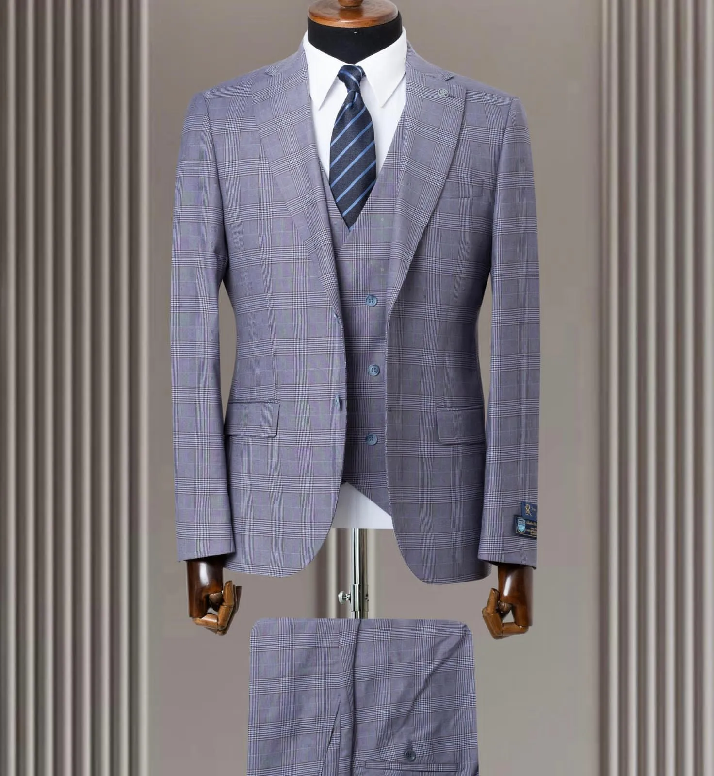 Ash Suit For Men With White Check