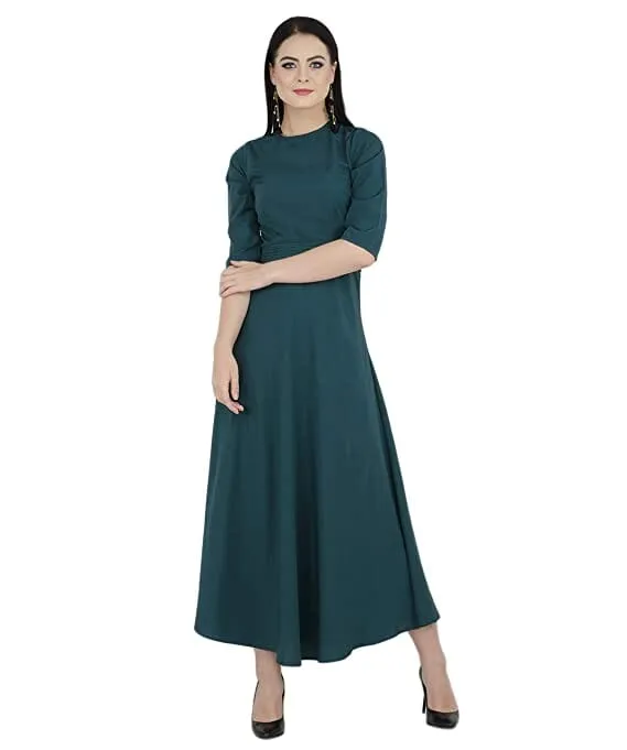 Bahrupiya Women's 3/4 Sleeves Pintex Detail Maxi Dress