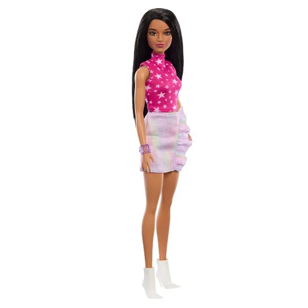 Barbie Fashionistas 65th Anniversary Doll #215 With Black Straight Hair & Iridescent Skirt