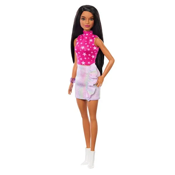 Barbie Fashionistas 65th Anniversary Doll #215 With Black Straight Hair & Iridescent Skirt