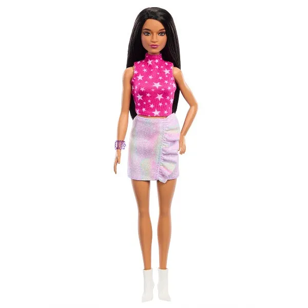 Barbie Fashionistas 65th Anniversary Doll #215 With Black Straight Hair & Iridescent Skirt