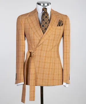 Belted Orange Suit Brown Stripes