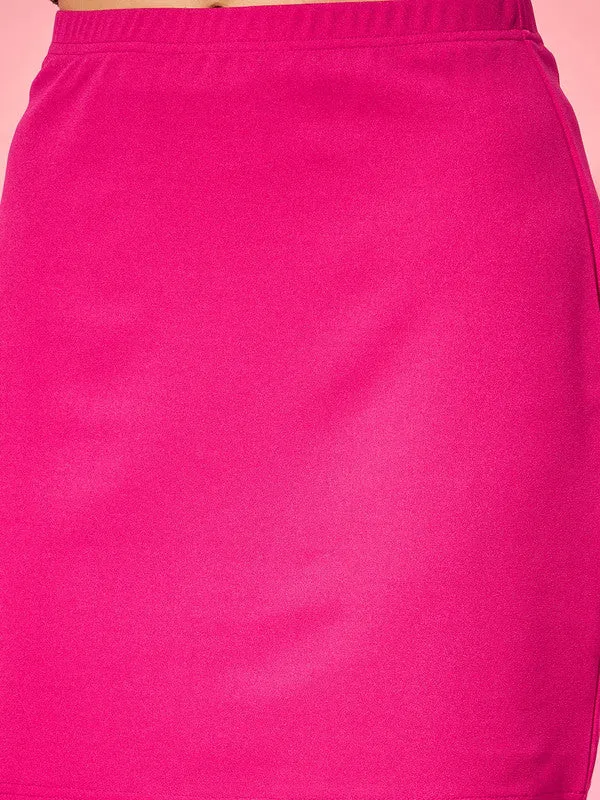 Berrylush Women Solid Pink High-Rise Waist Slip-On Straight Hem Knitted Pencil Mini Skirt