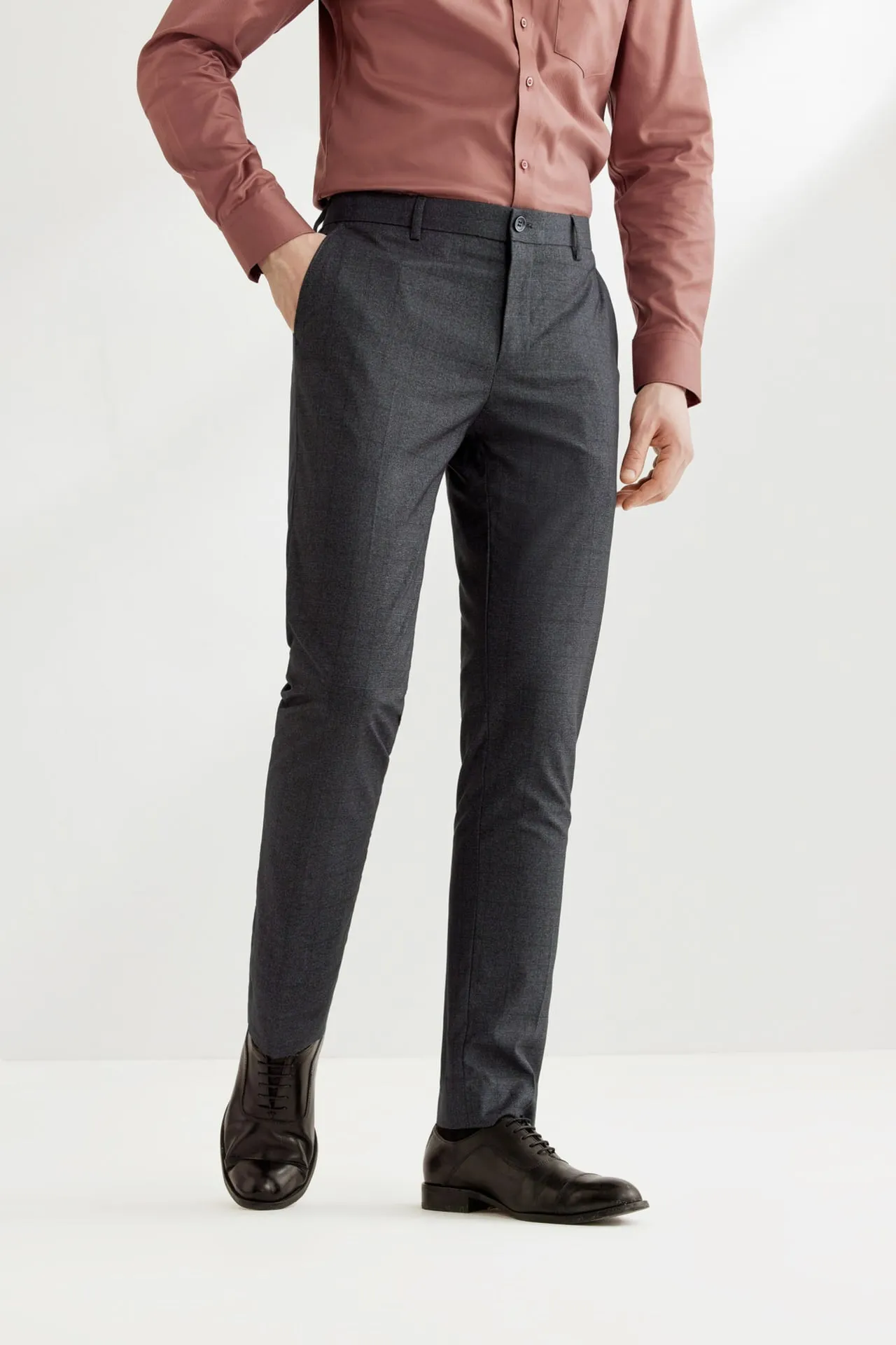 Blended Stretch Grid Check Suit Pants in Slim Fit