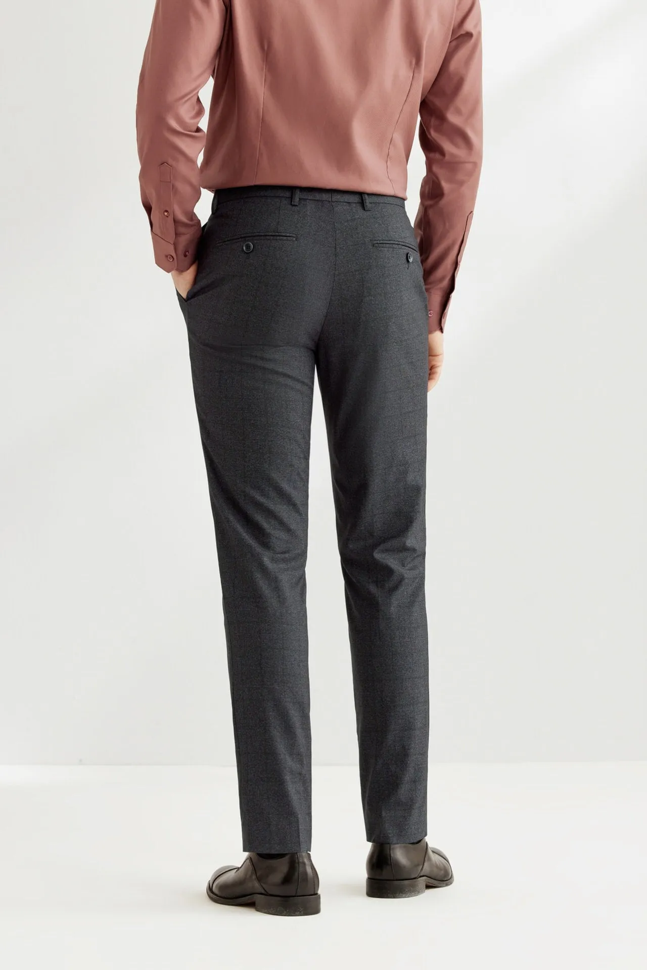 Blended Stretch Grid Check Suit Pants in Slim Fit