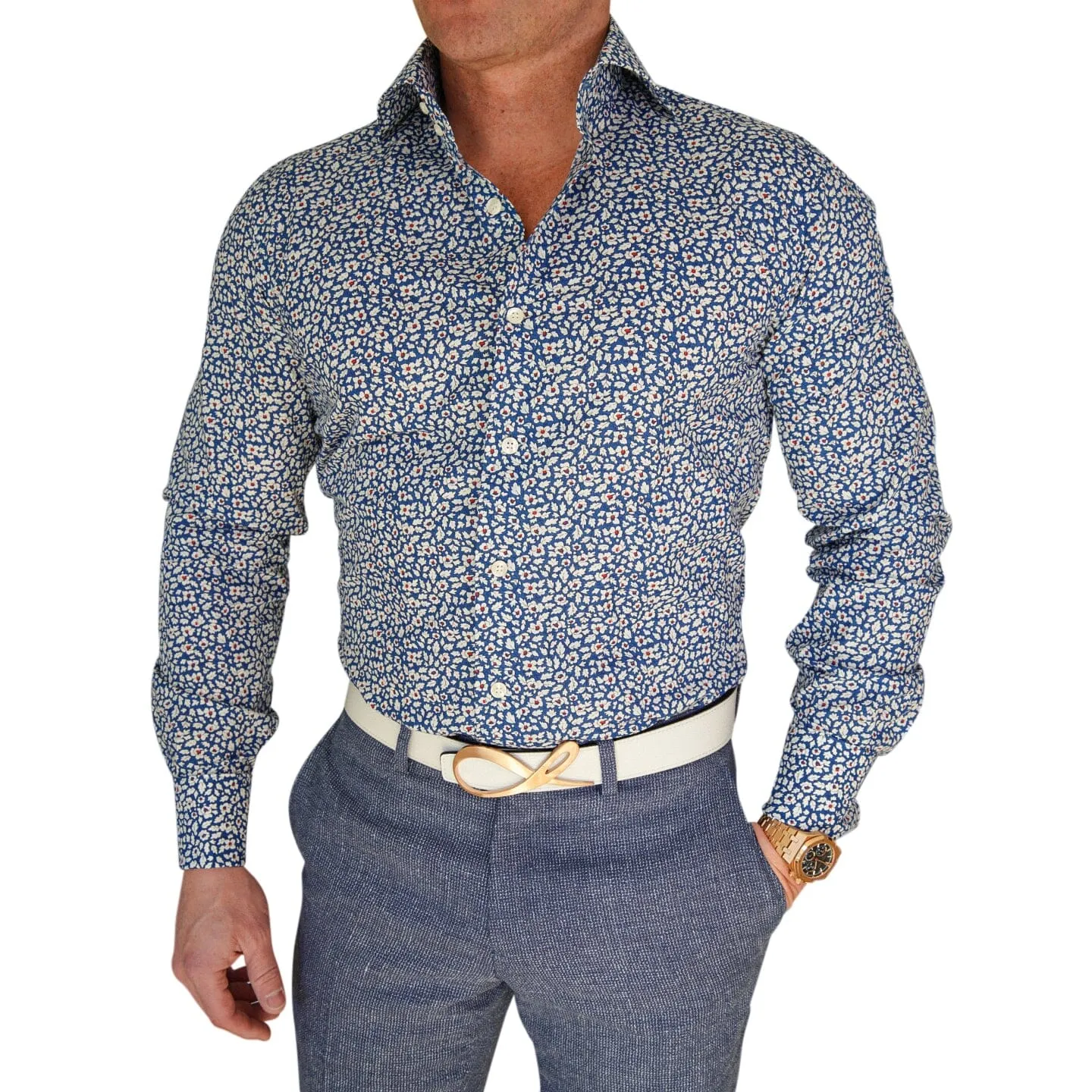 Blue Hibiscus Dress Shirt