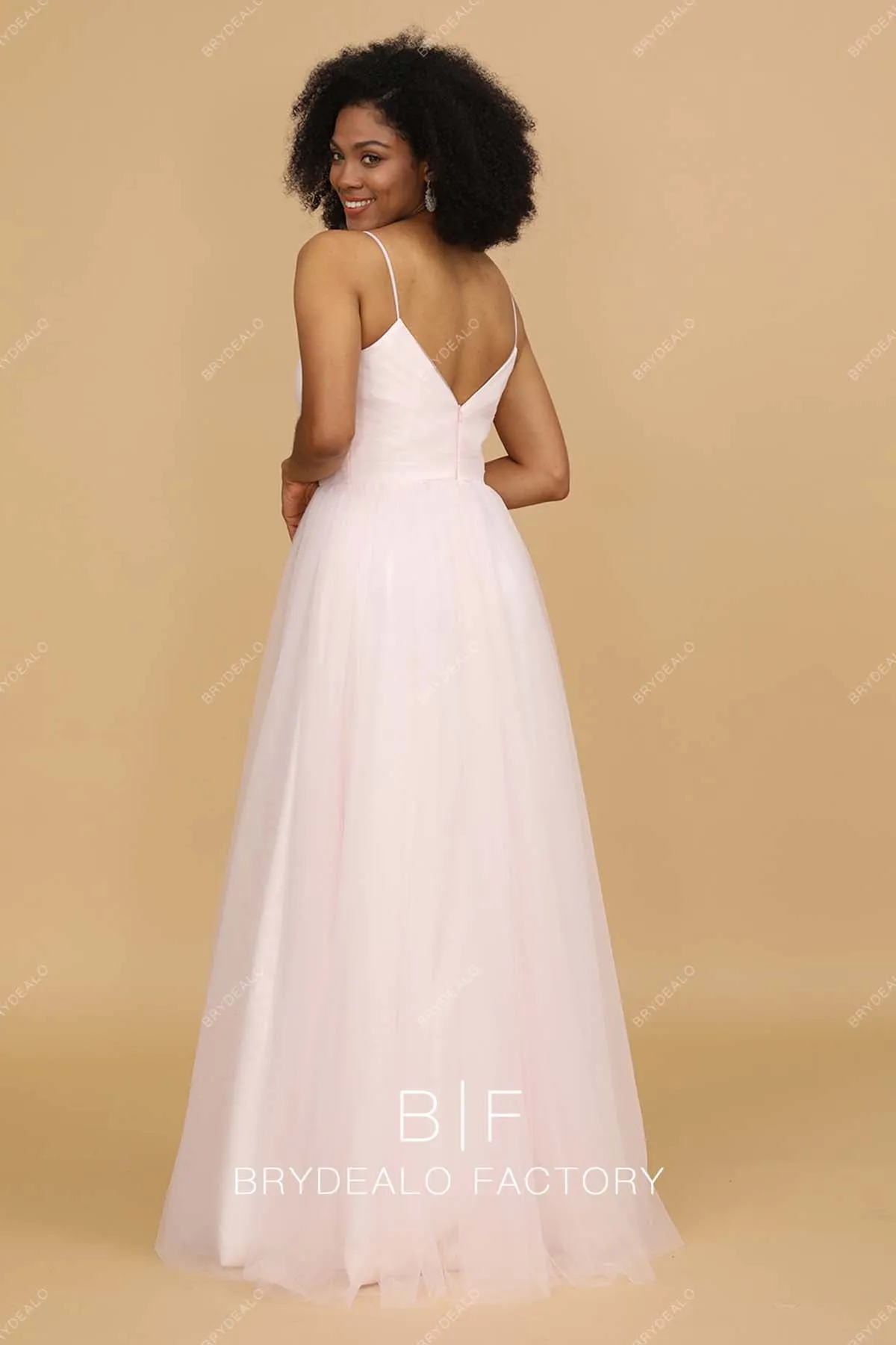 Blushing Pink Pretty Spaghetti Straps A-line Long Gown