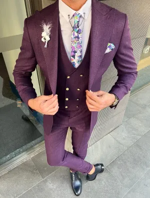 Bojoni Danielle  Purple Slim Fit Peak Lapel Suit