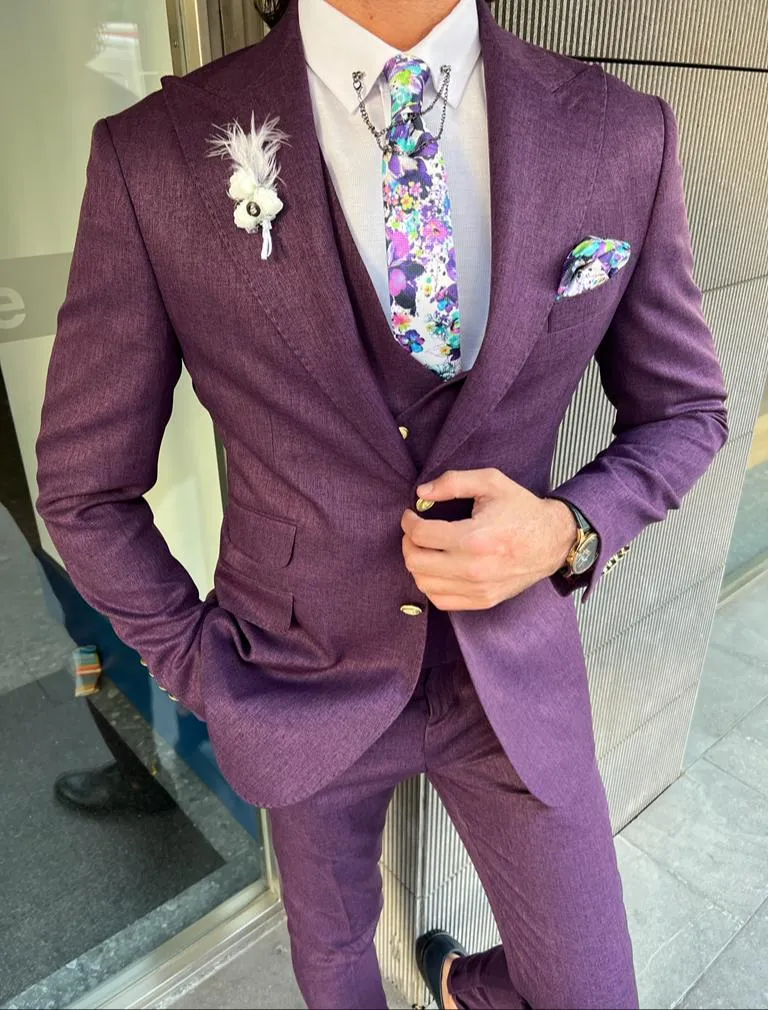 Bojoni Danielle  Purple Slim Fit Peak Lapel Suit