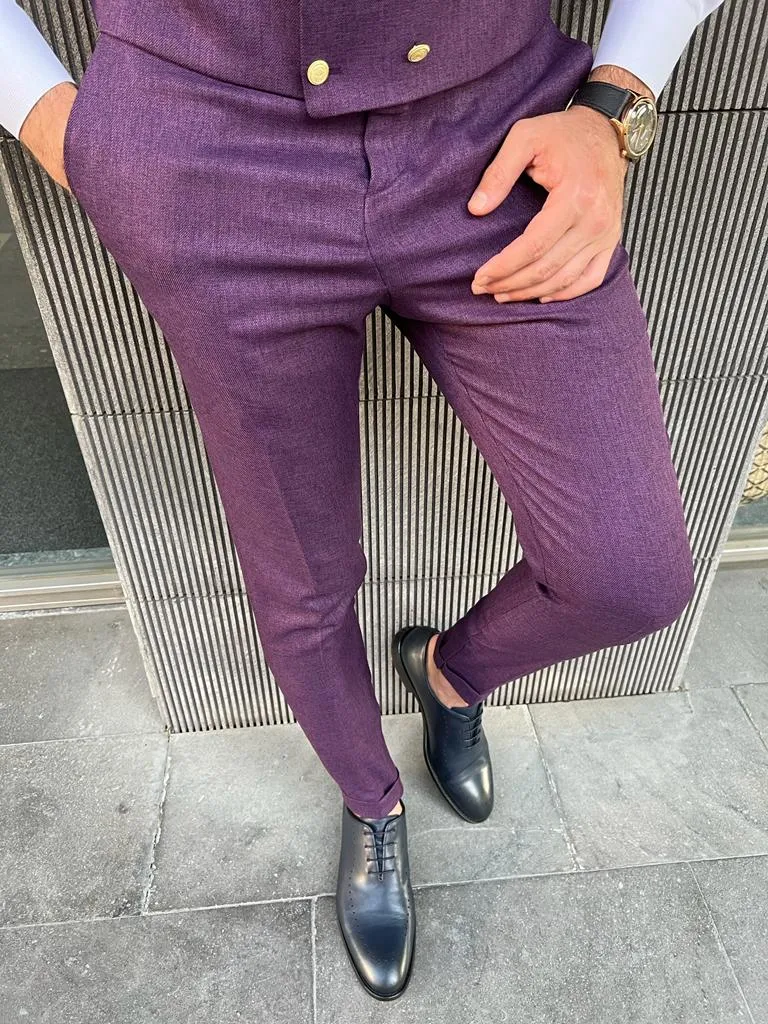 Bojoni Danielle  Purple Slim Fit Peak Lapel Suit