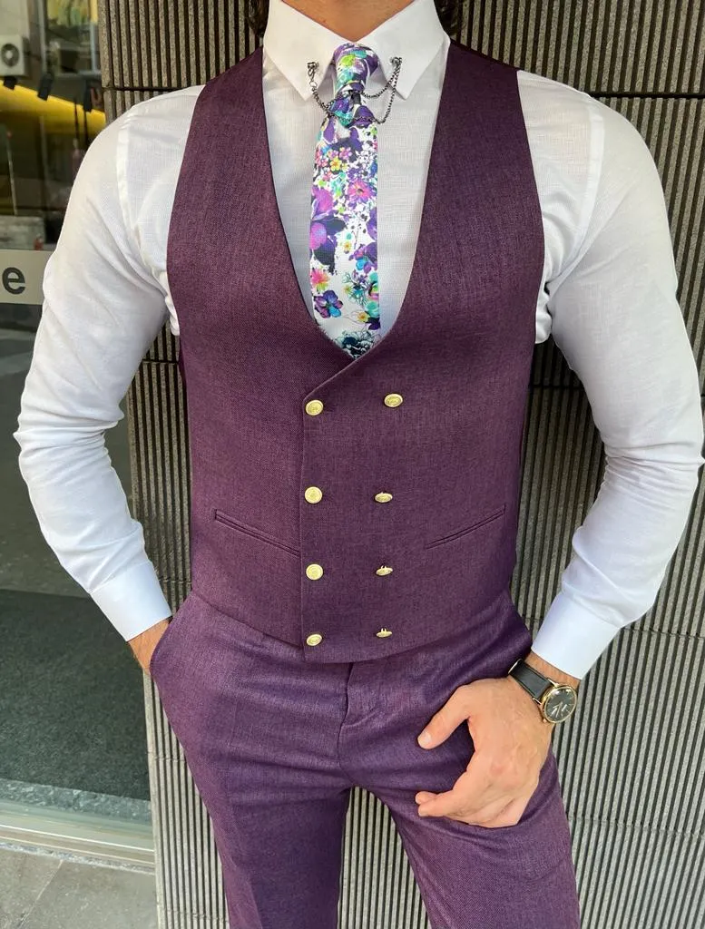 Bojoni Danielle  Purple Slim Fit Peak Lapel Suit