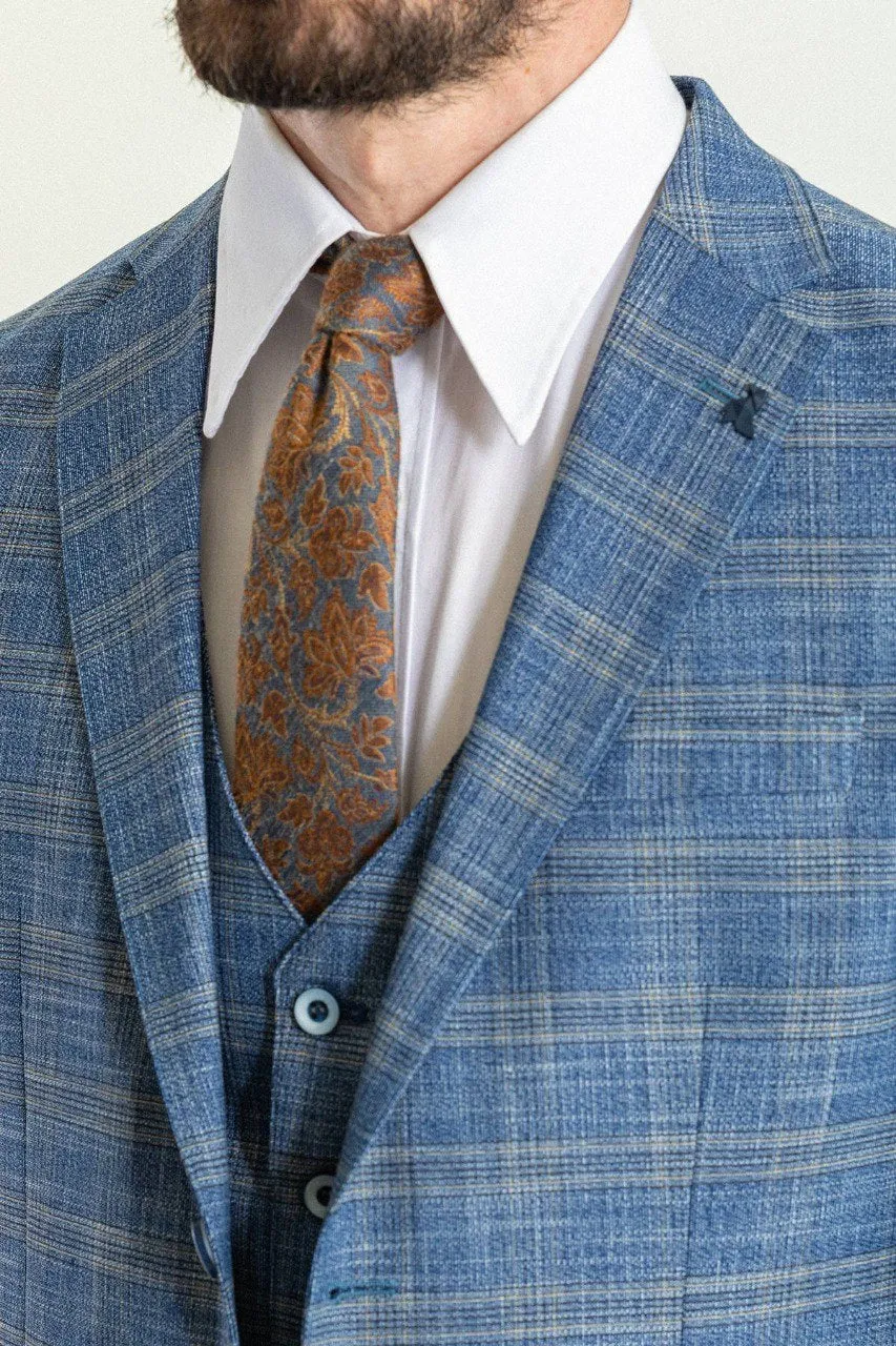 Bojoni Trivento Blue Plaid Patterned  Slim Fit Suit