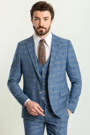 Bojoni Trivento Blue Plaid Patterned  Slim Fit Suit