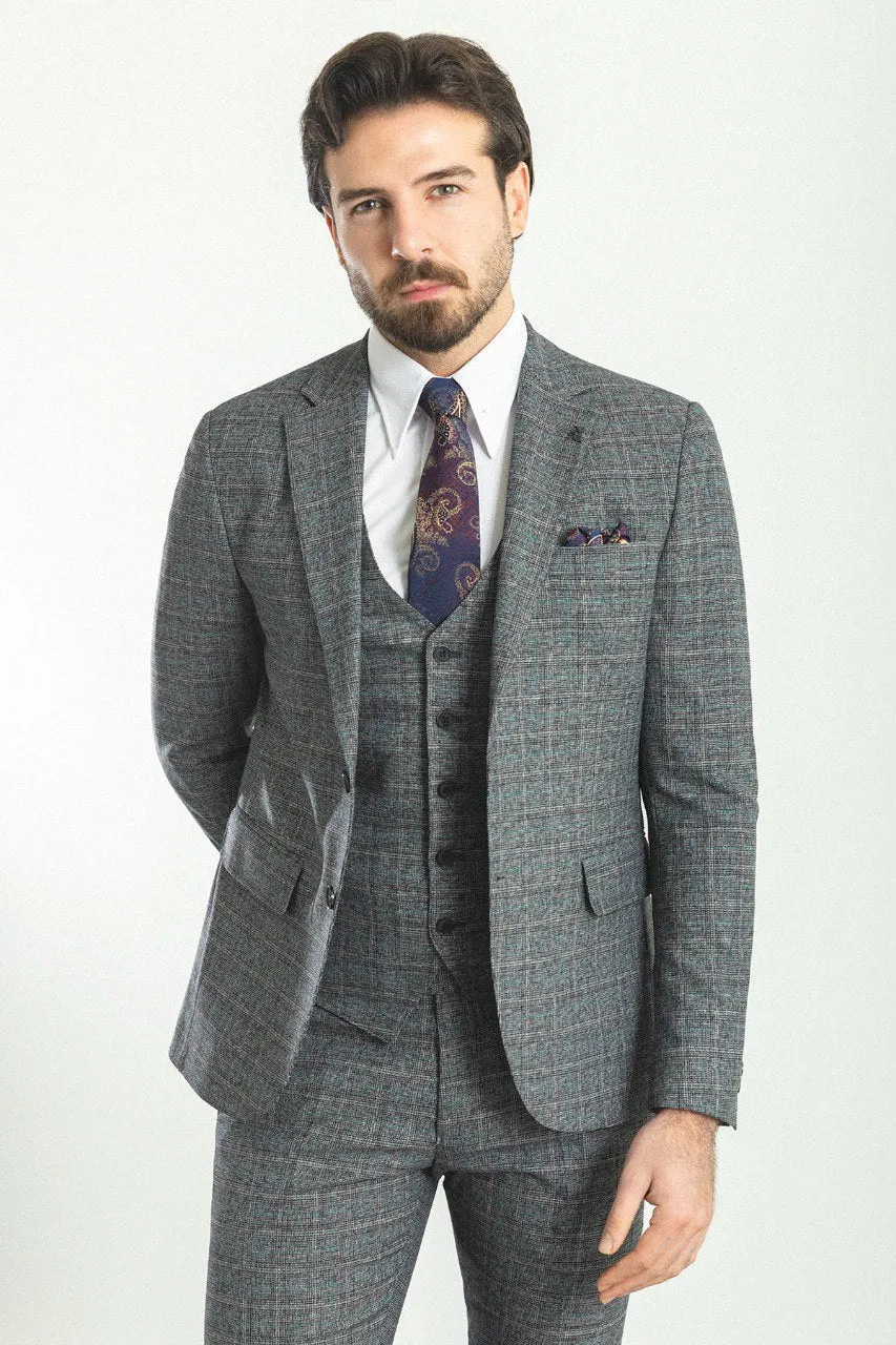 Bojoni Trivento  Gray Plaid Slim Fit Suit