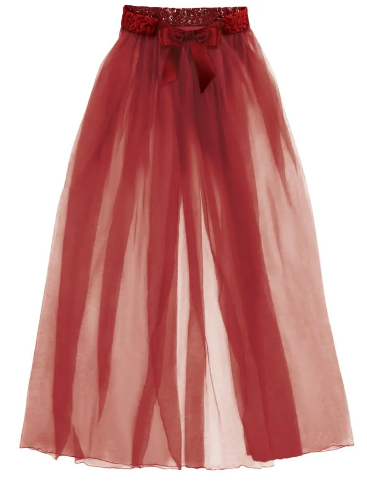 Burgundy Sheer Tulle Skirt