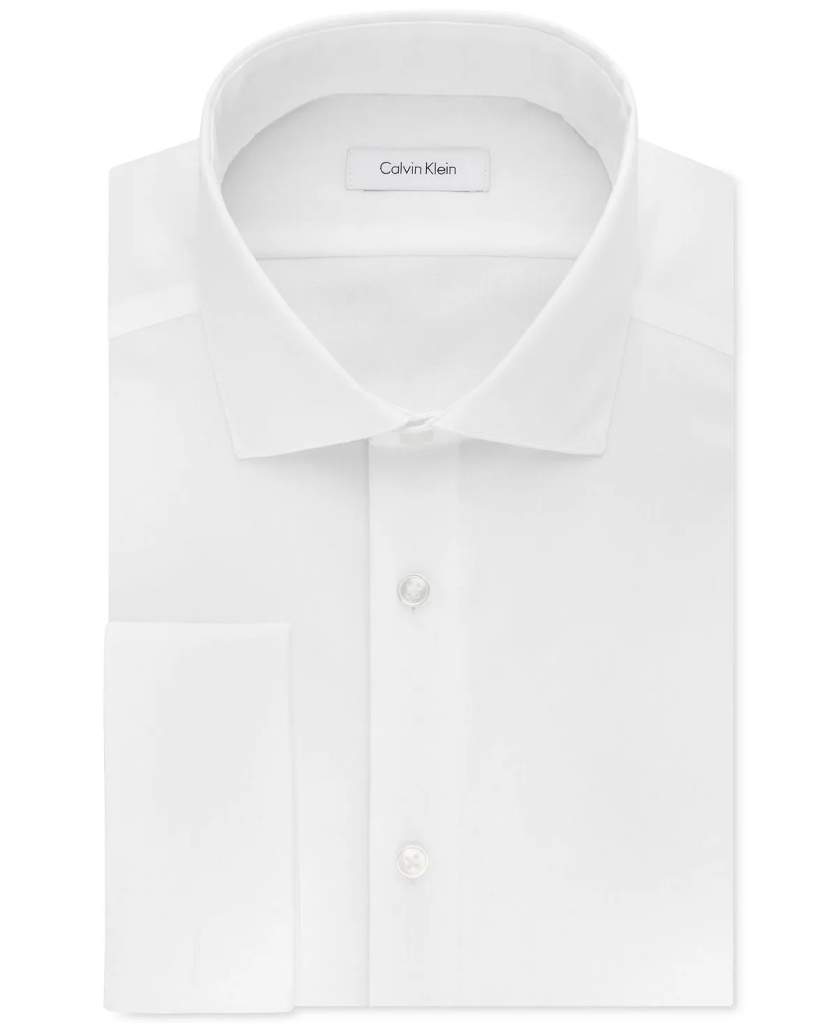 Calvin Klein Men's Slim-fit Non-Iron Performance Herringbone French Cuff Dress Shirt ,  white