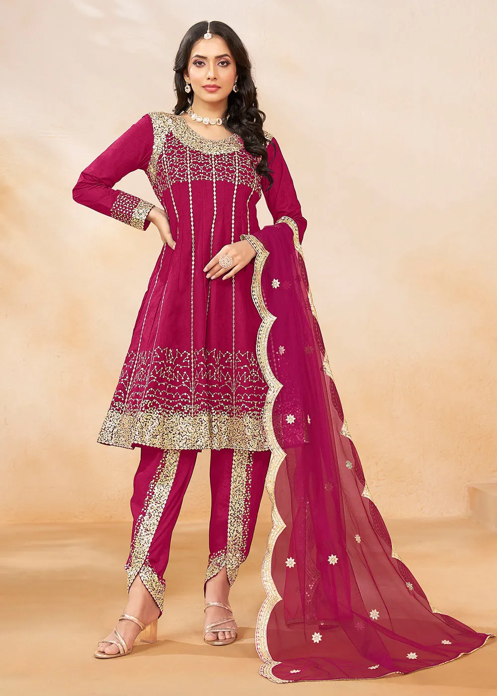 Charming Pink Punjabi Dhoti Style Festive Party Suit