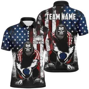 Coolspod American Flag Bigfoot Bowling Customized Name And Team Name 3D Polo Shirt, Shirt for Bowling Players