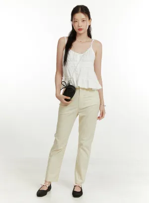 Cotton Blend Straight Leg Pants OU419