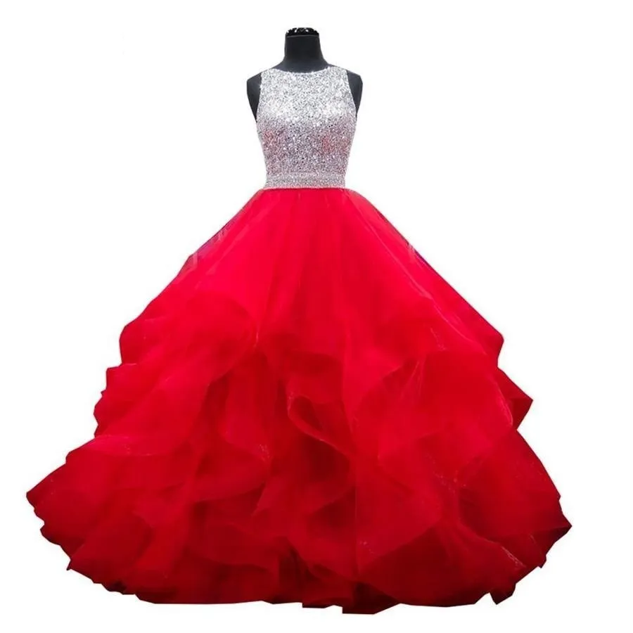 Crystals Quinceañera Dress Ball Gown Ruffled Sequin  Sweet 16 Dress