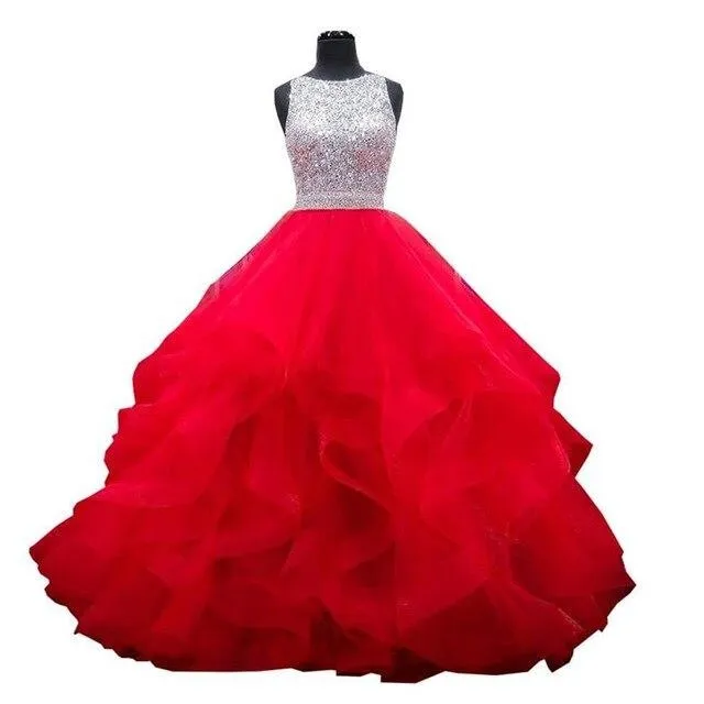 Crystals Quinceañera Dress Ball Gown Ruffled Sequin  Sweet 16 Dress