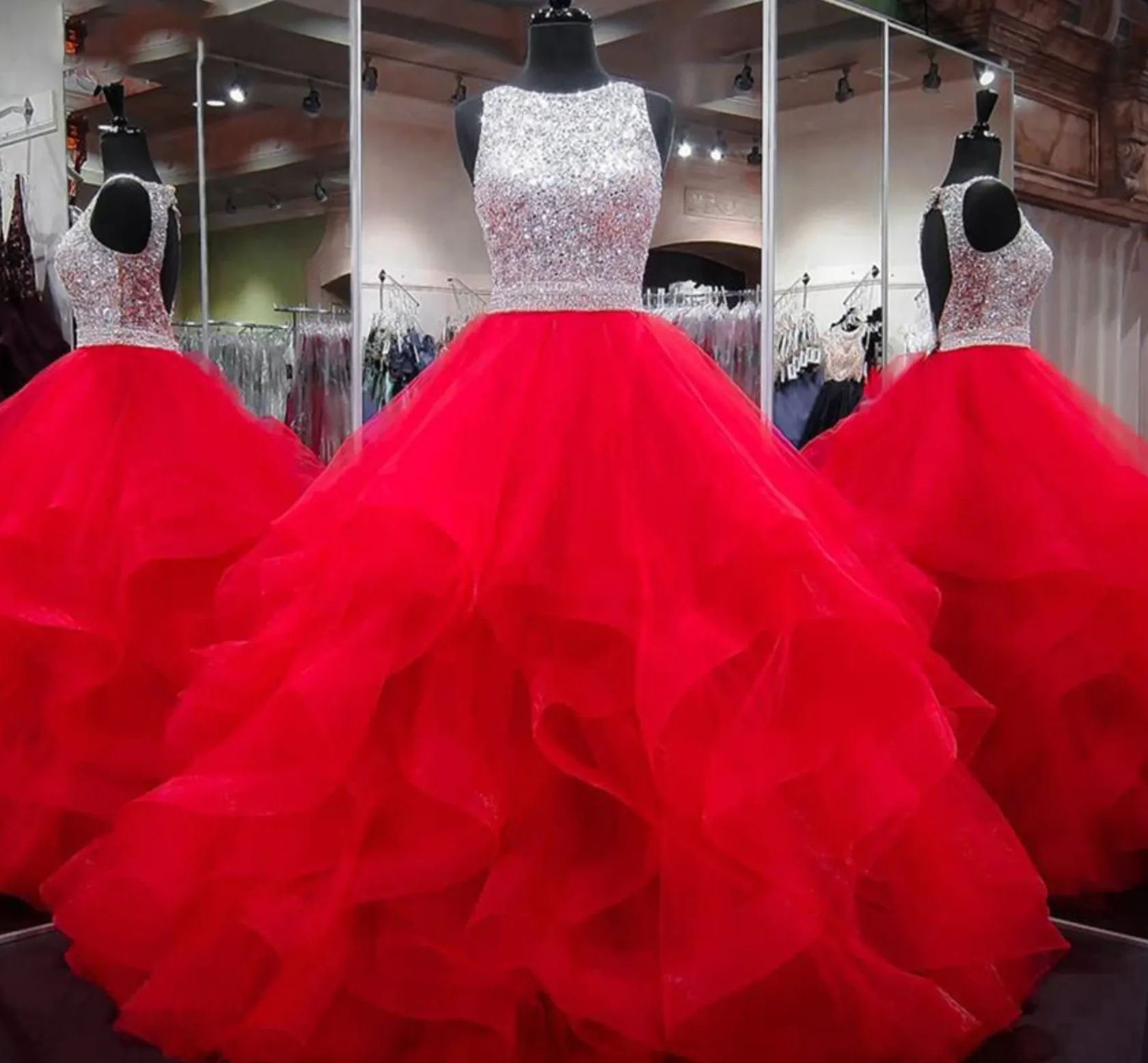 Crystals Quinceañera Dress Ball Gown Ruffled Sequin  Sweet 16 Dress