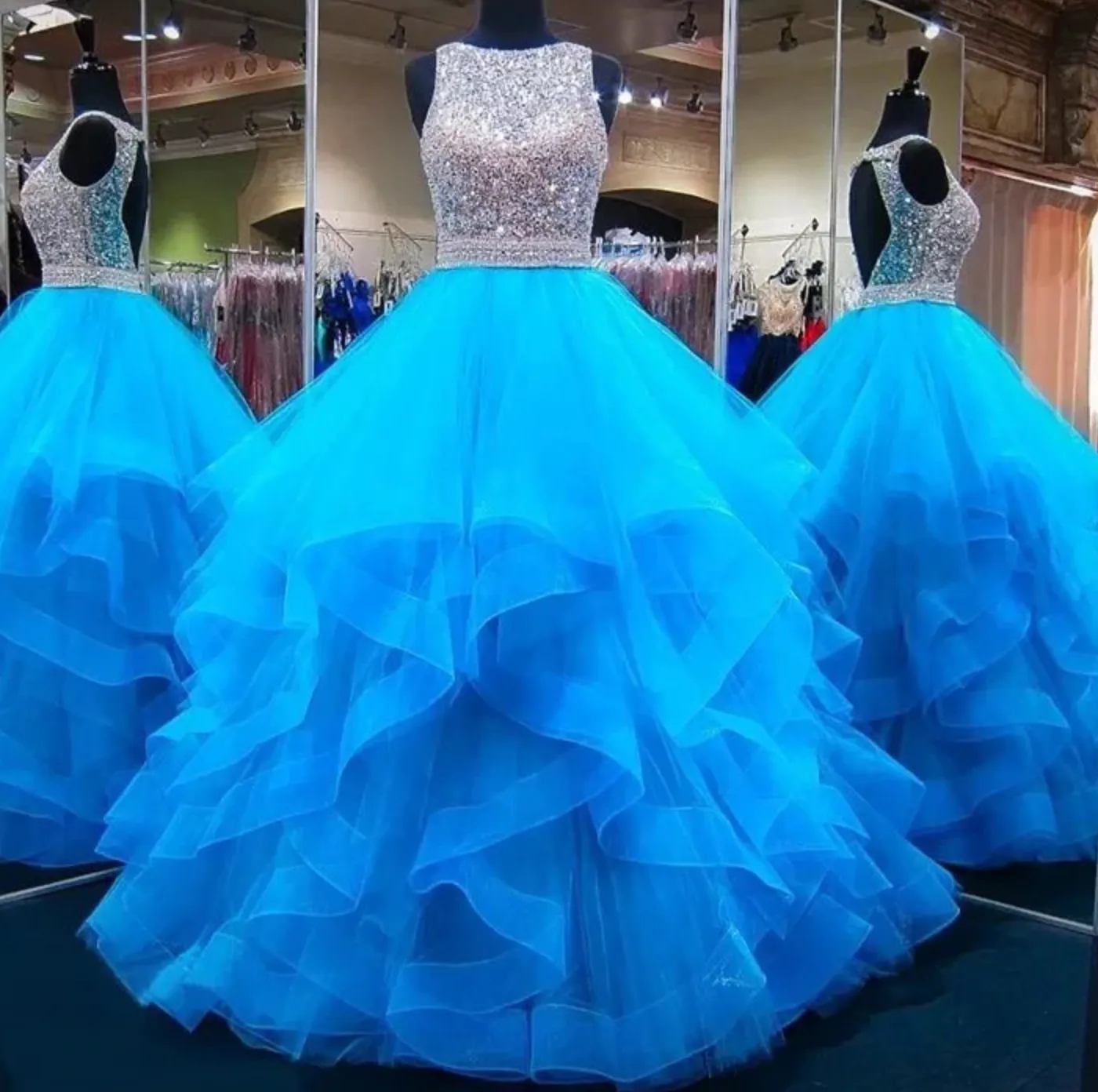 Crystals Quinceañera Dress Ball Gown Ruffled Sequin  Sweet 16 Dress