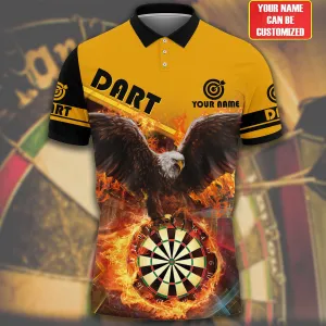 Custom Eagle Dart Polo Shirt, 3D Printed Eagle Flying On Fire Dart Board Polo Shirt, Dart Gift