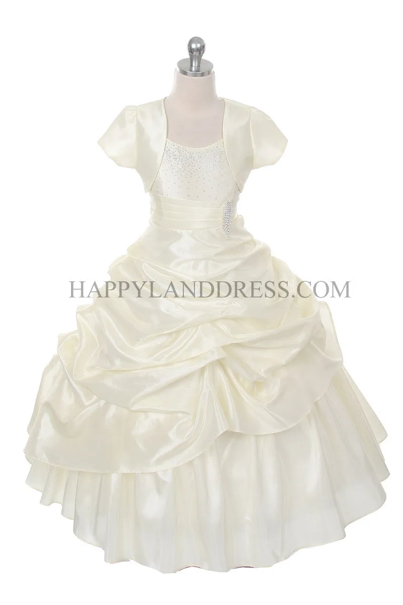 D0308 Taffeta Dress with Brooch & Rhinestones (6 Diff. Colors)