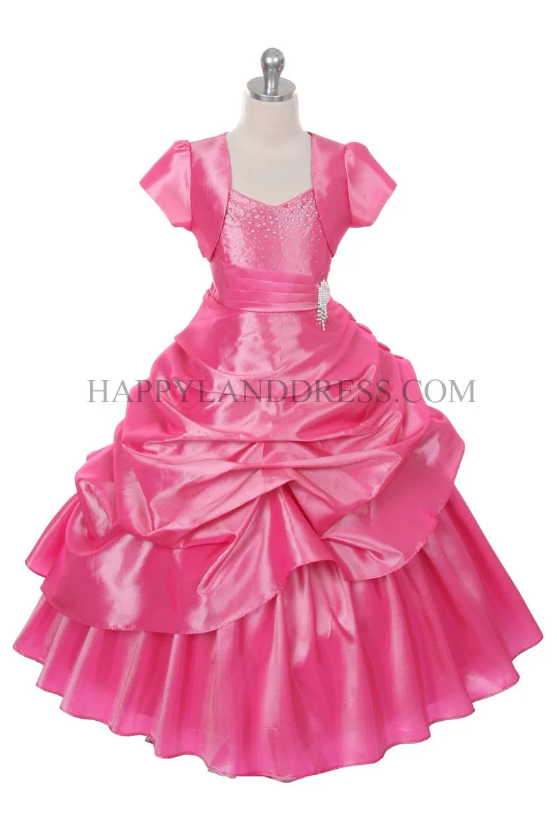 D0308 Taffeta Dress with Brooch & Rhinestones (6 Diff. Colors)