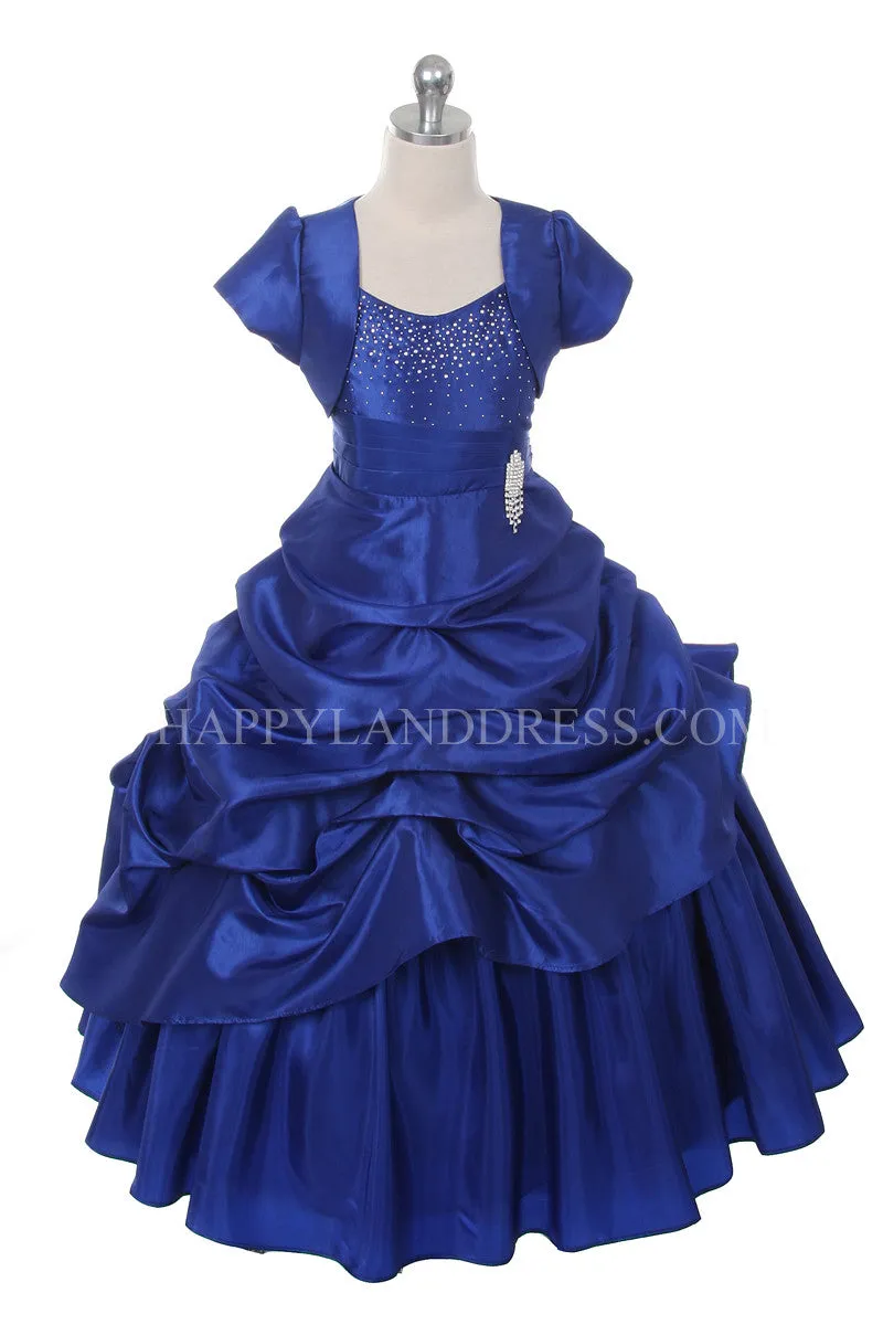 D0308 Taffeta Dress with Brooch & Rhinestones (6 Diff. Colors)